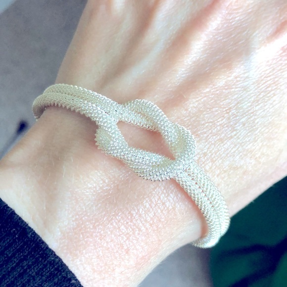 Vintage Jewelry - Vintage 80s sterling mesh knot cuff bracelet adjustable one size fits all